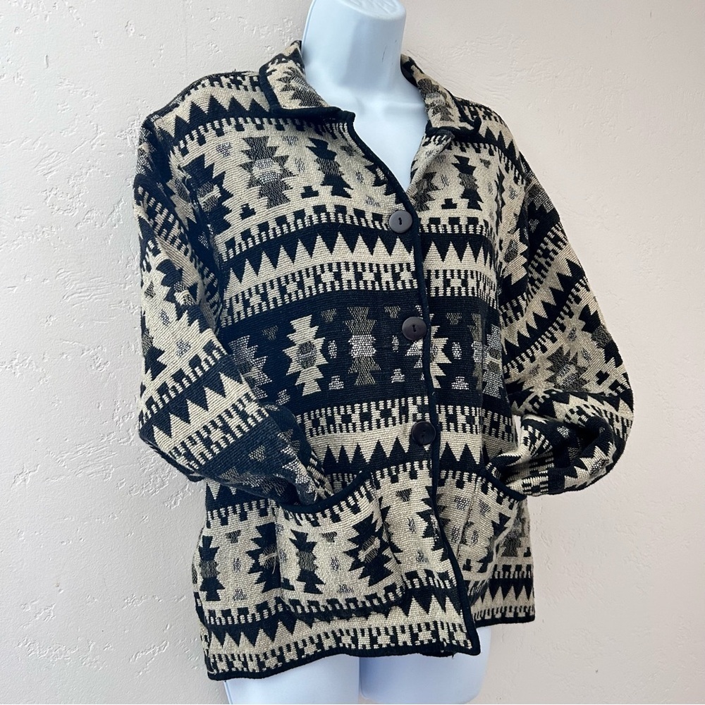 JANE ASHLEY VTG Southwest Western Aztec Cotton Tapestry Jacket Womens Size XL - Picture 4 of 11
